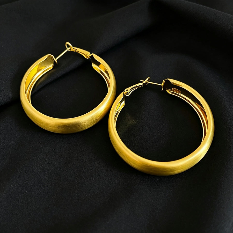 Vintage Brushed Wide Band Big Hoop Earrings - Hula Hoop Style