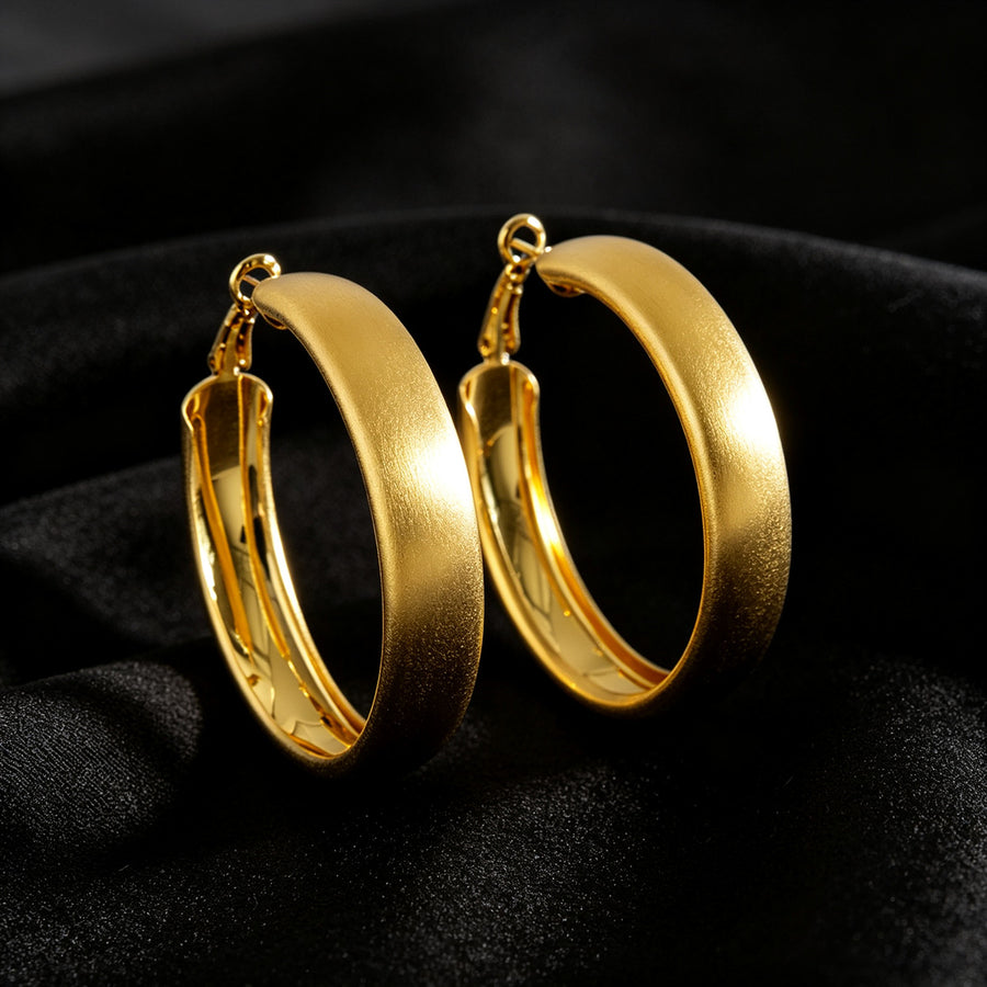 Vintage Brushed Wide Band Big Hoop Earrings - Hula Hoop Style