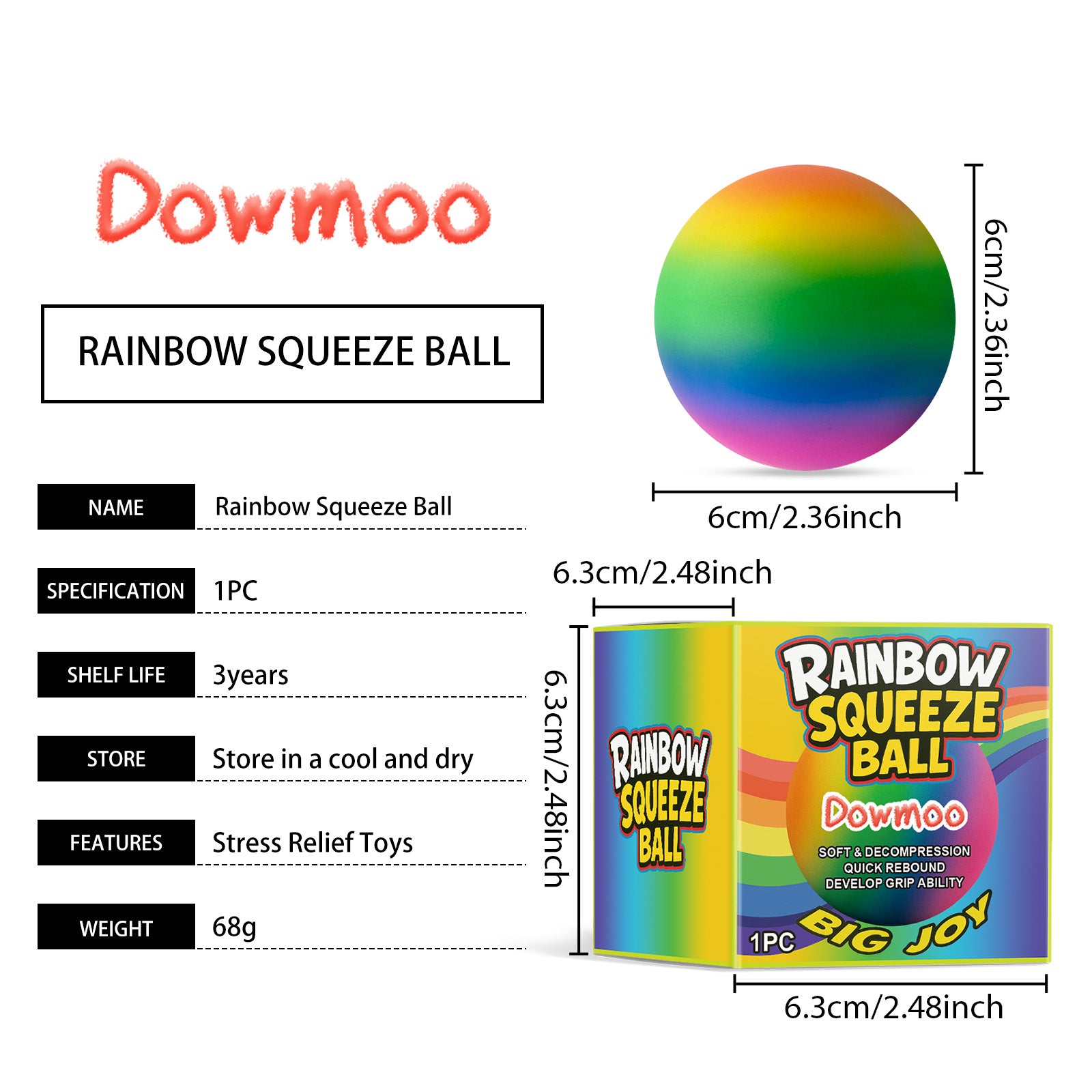 Rainbow Squeeze Stress Ball - Spiky Massage Ball for Anxiety Relief