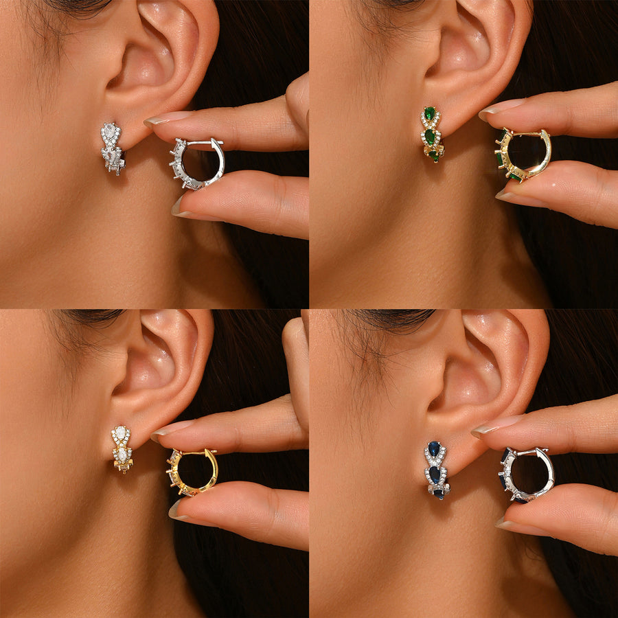 Geometric Teardrop Hula Hoop Earrings with Colorful Zirconia