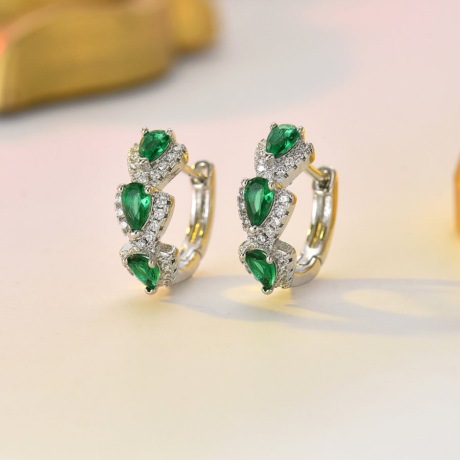 Geometric Teardrop Hula Hoop Earrings with Colorful Zirconia