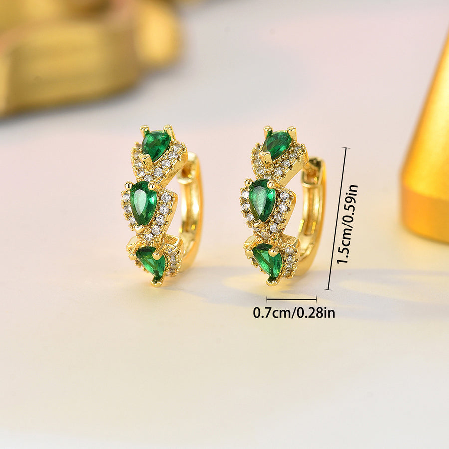 Geometric Teardrop Hula Hoop Earrings with Colorful Zirconia