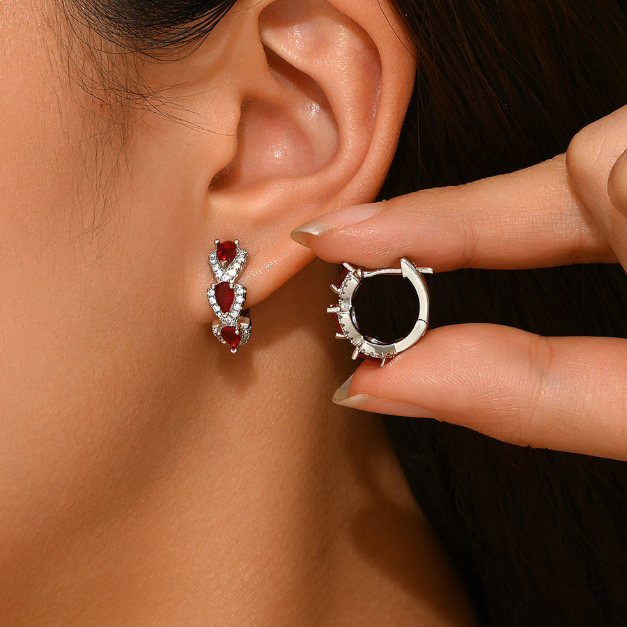 Geometric Teardrop Hula Hoop Earrings with Colorful Zirconia
