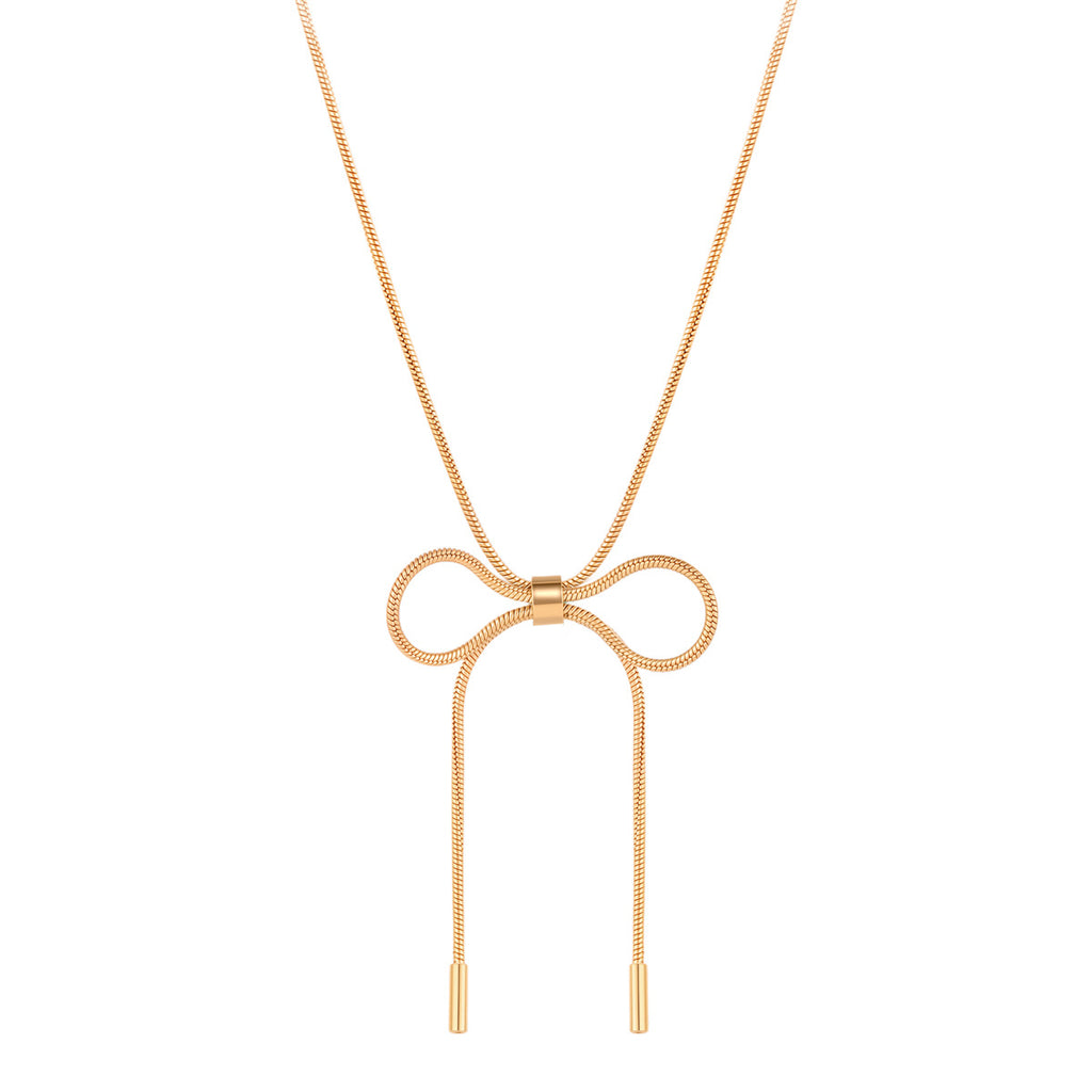 Elegant Bow Design Necklace with Inlaid Pearls for Women