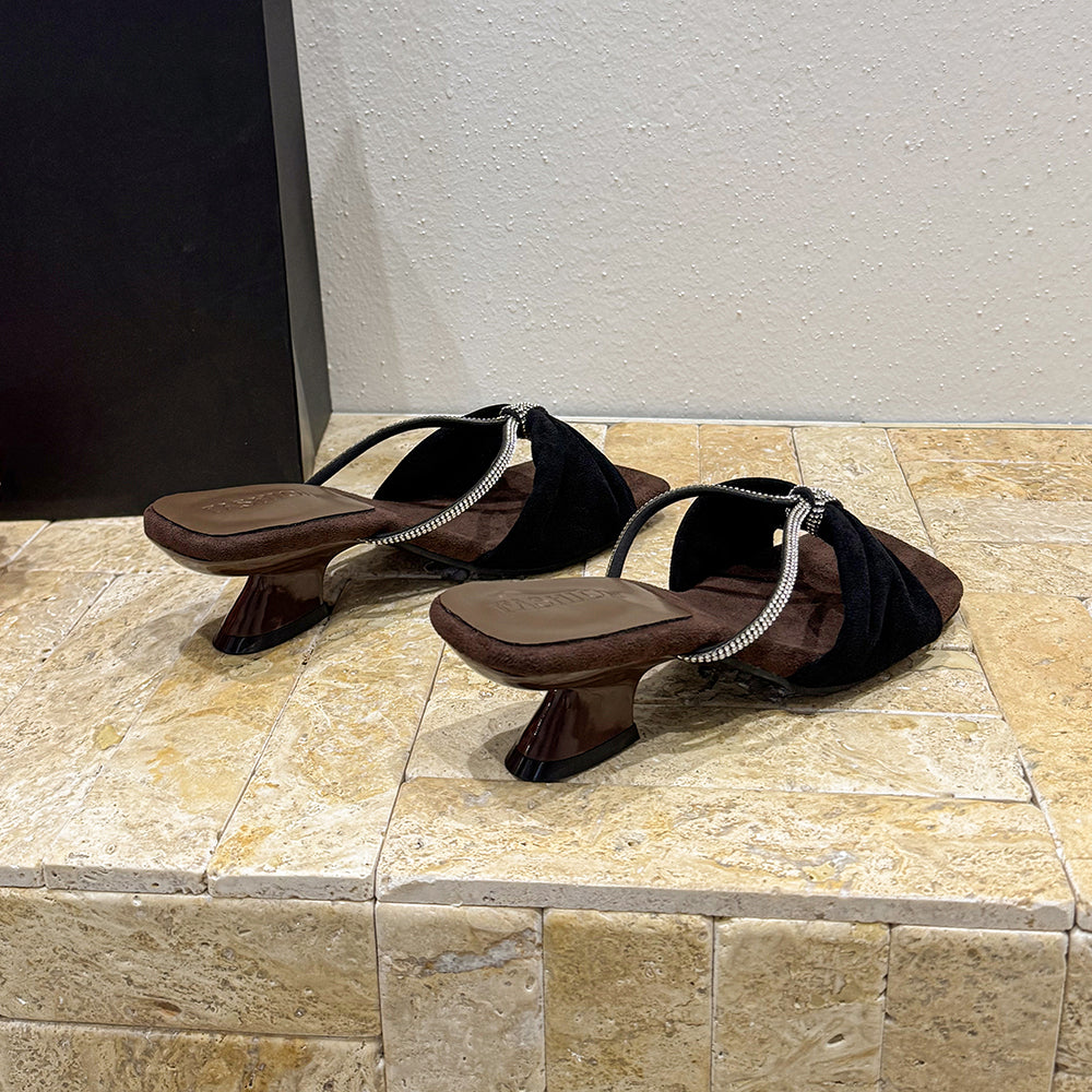 Women's Satin Rhinestone Sandals - Summer Leopard Print Heels