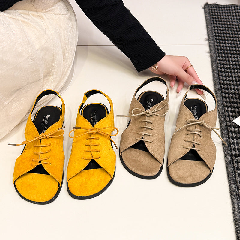 2026 New Vintage Cutout Lace-Up Roman Sandals for Beach Wavers