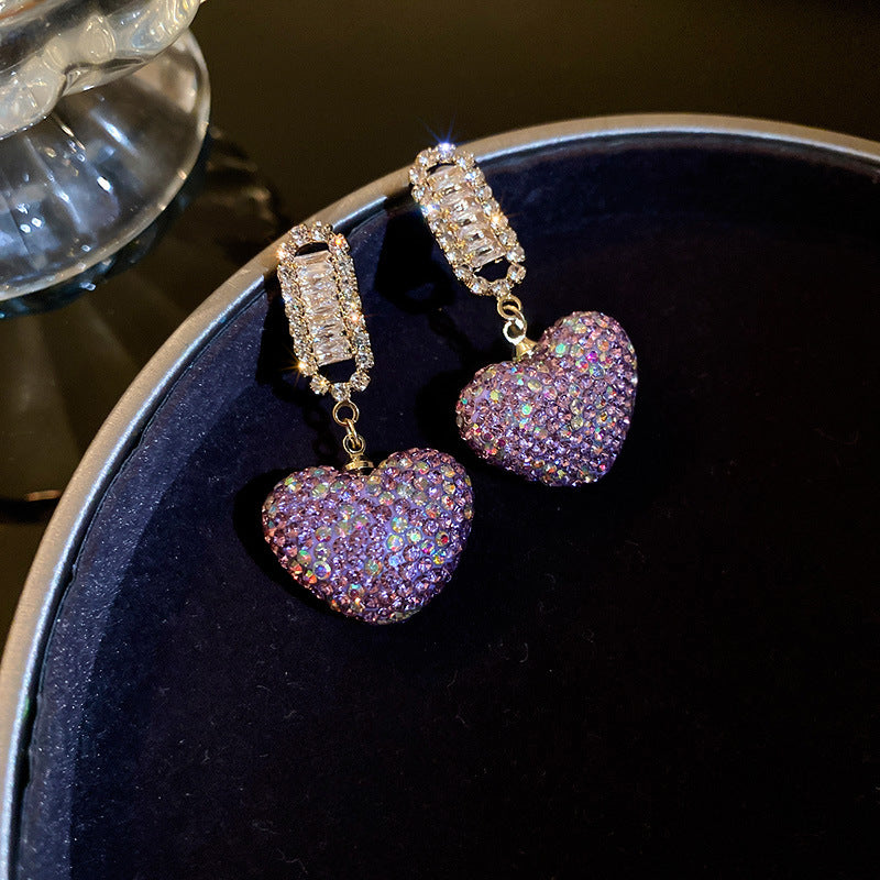 Purple Rhinestone Flower Earrings for Women - Elegant Style
