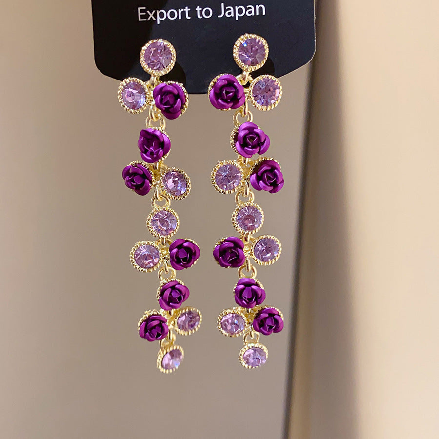 Purple Rhinestone Flower Earrings for Women - Elegant Style
