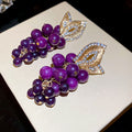 Korean Style Purple Stud Earrings for Women - Elegant Crystal Flowers