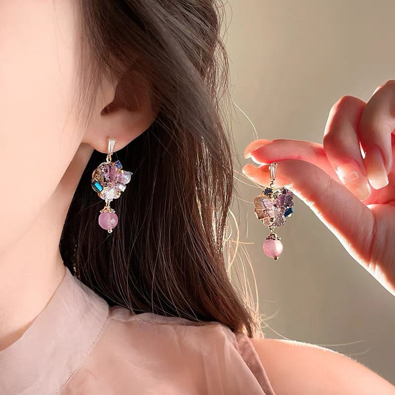 Purple Crystal Rhinestone Earrings - Luxury Korean Style