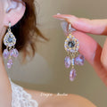 Purple Crystal Rhinestone Earrings - Luxury Korean Style