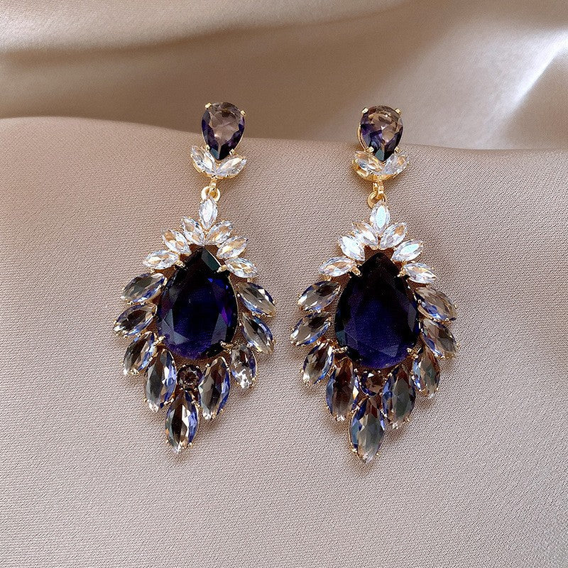 Purple Crystal Rhinestone Earrings - Luxury Korean Style