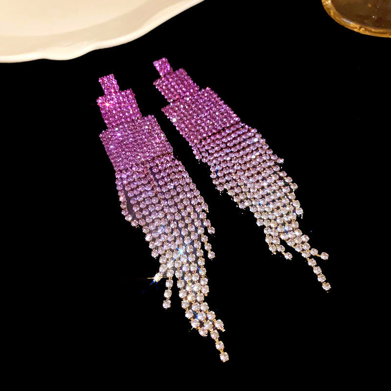 Korean Versatile Crystal Earrings for Women - Purple Flower Rhinestone