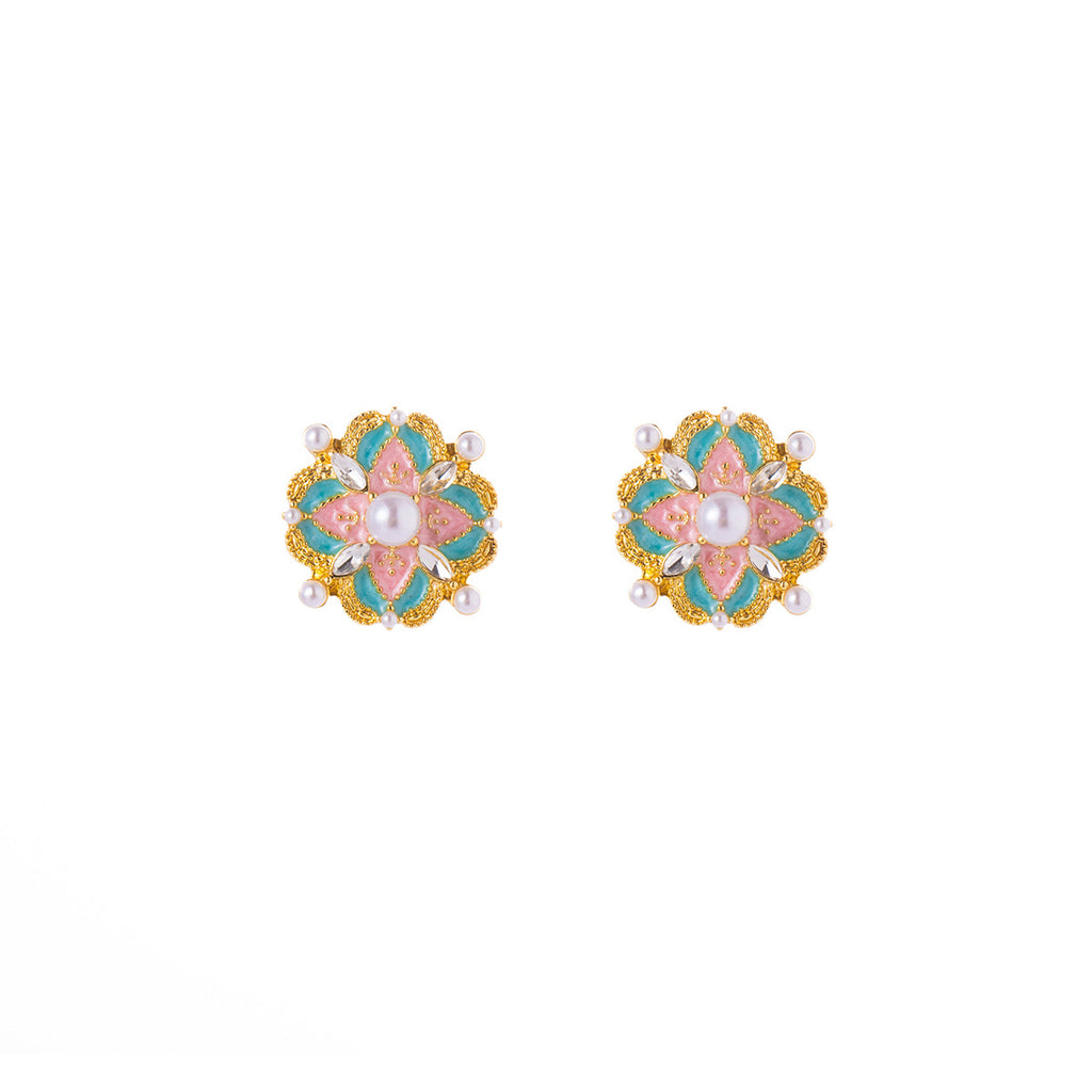 Elegant Silver Needle Enamel Flower Stud Earrings for Women