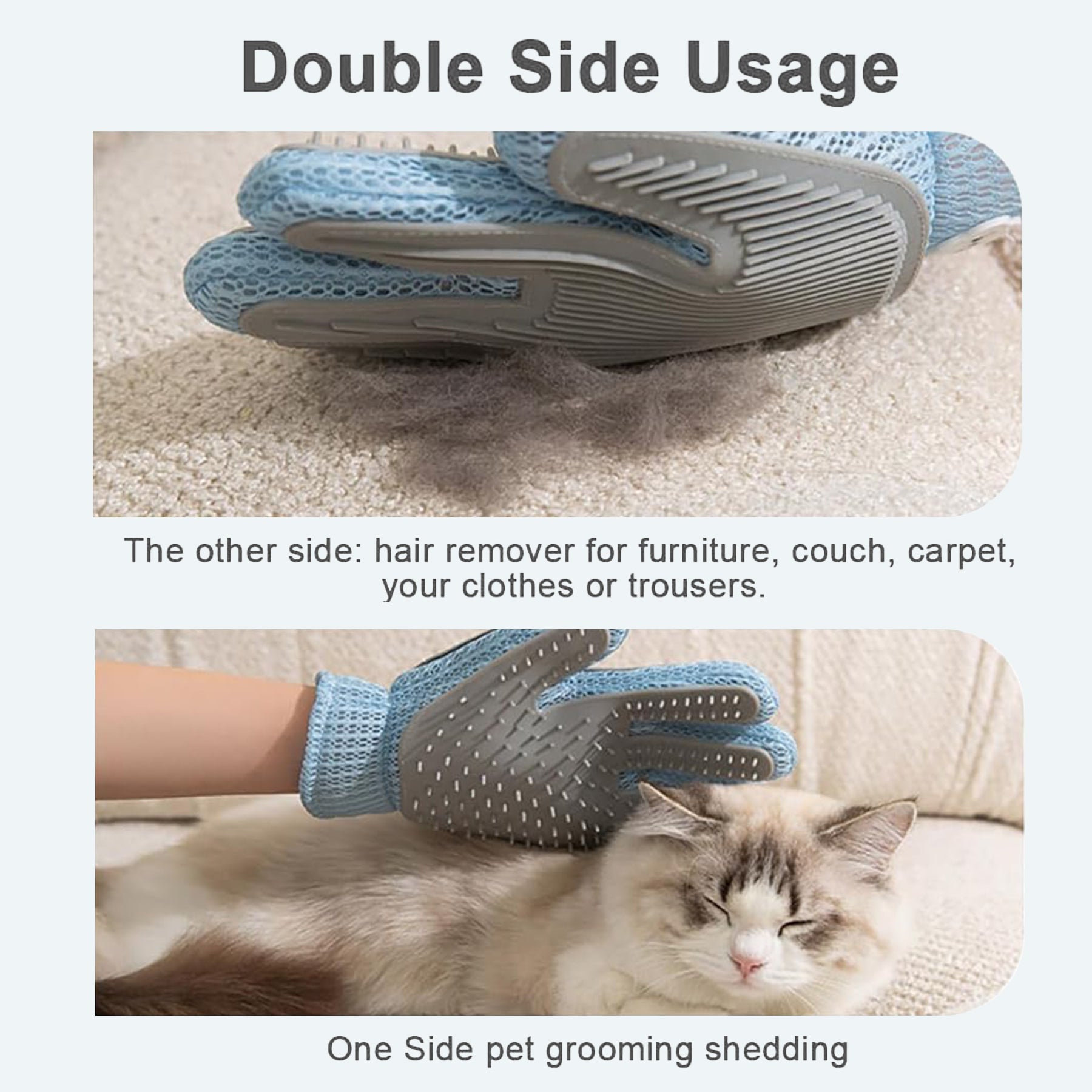2in1 Double Sided Pet Grooming Glove for Cats & Dogs