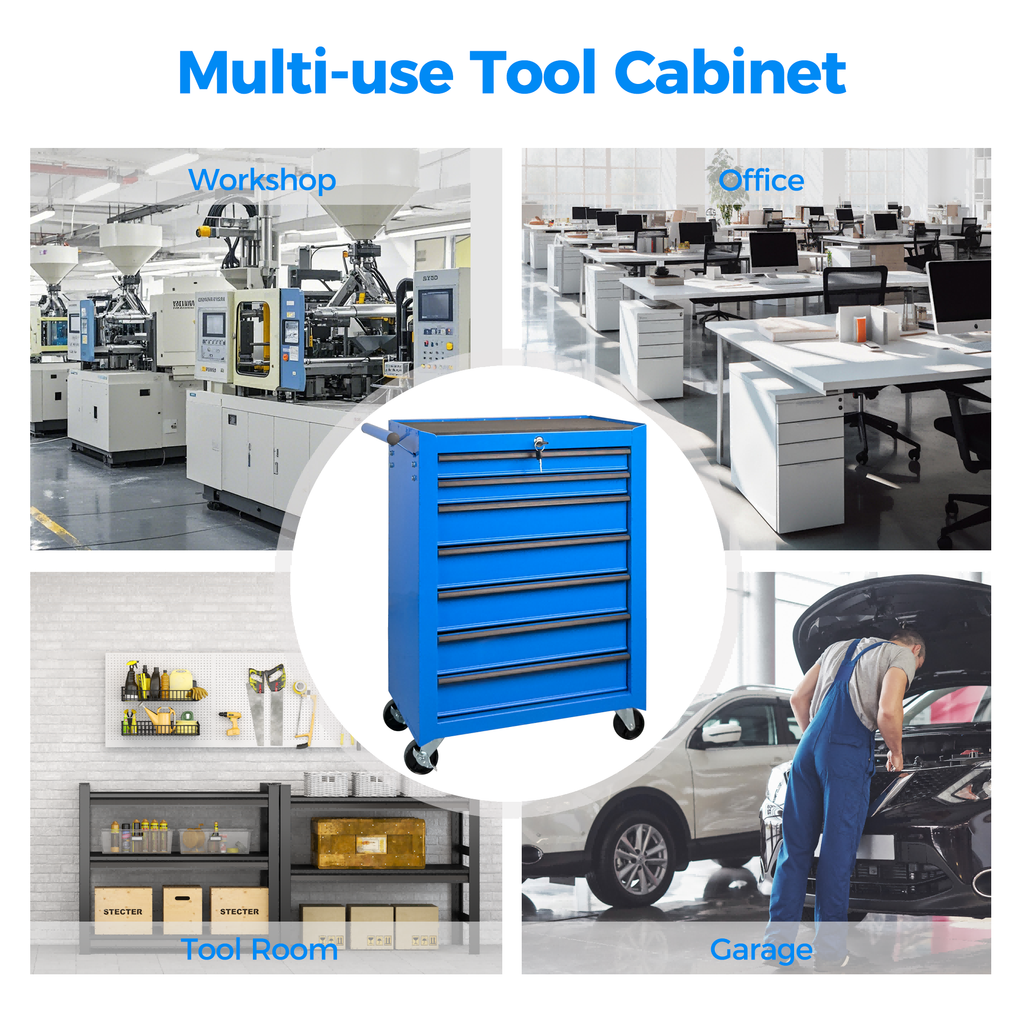 7-Drawer Rolling Tool Storage Cabinet with Detachable Top Toolbox