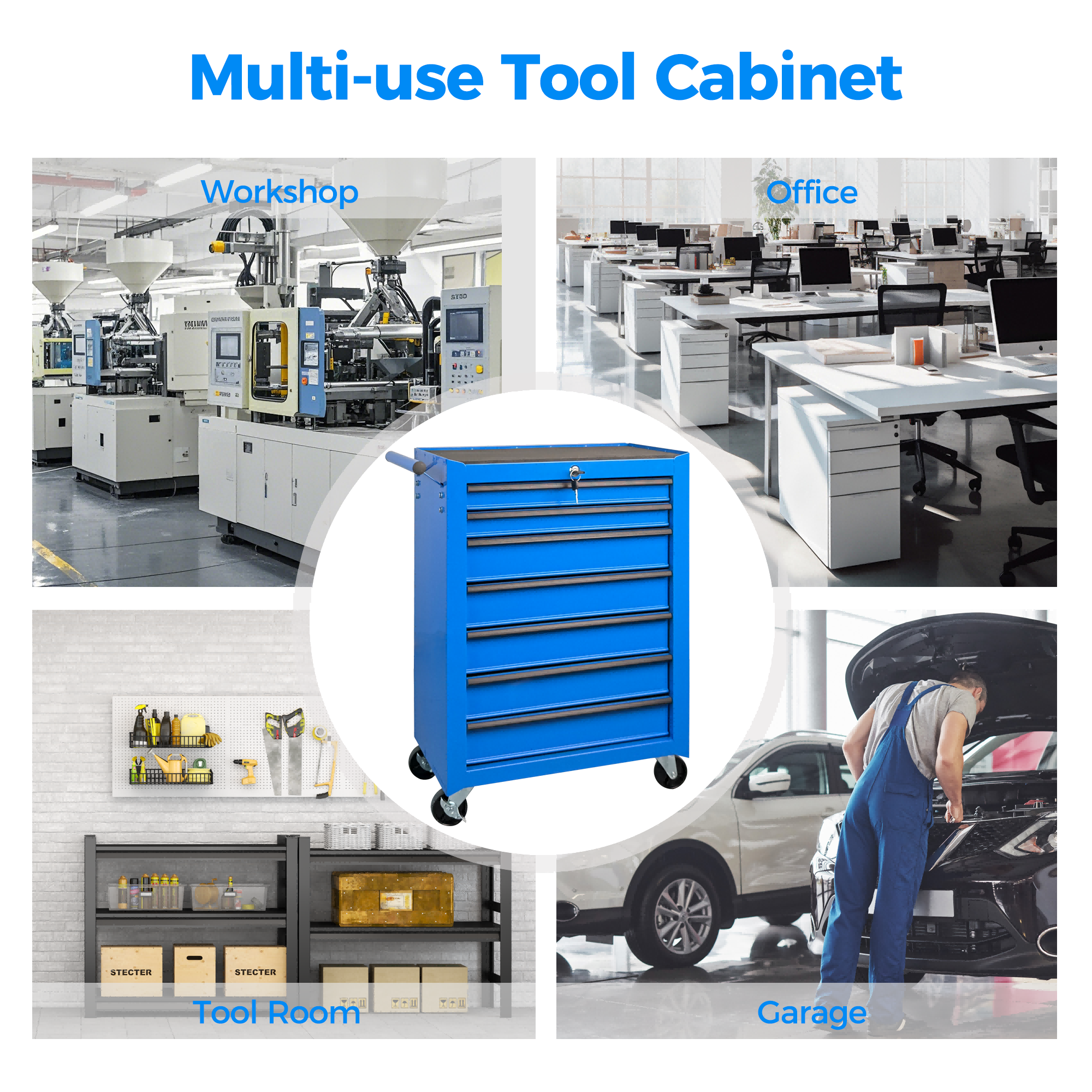 7-Drawer Rolling Tool Storage Cabinet with Detachable Top Toolbox