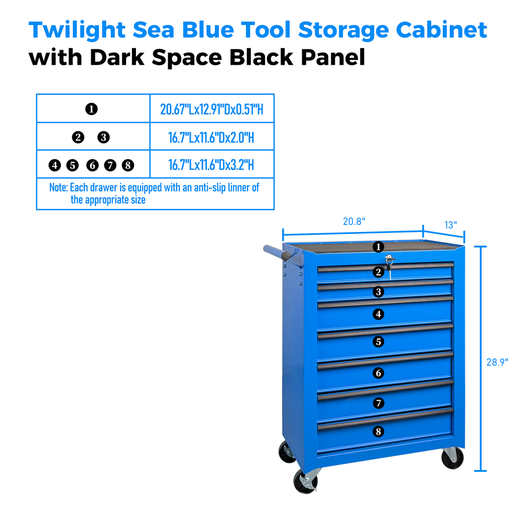 7-Drawer Rolling Tool Storage Cabinet with Detachable Top Toolbox