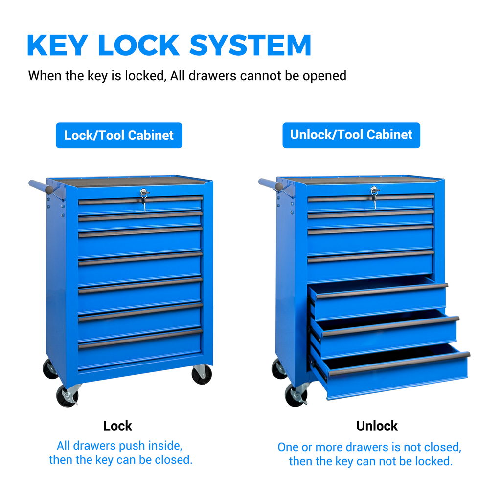 7-Drawer Rolling Tool Storage Cabinet with Detachable Top Toolbox