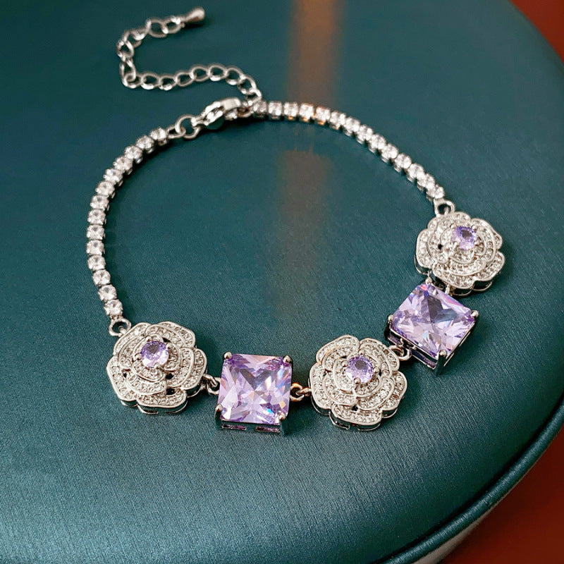 Floral Cluster Princess Rose Zircon Jewelry Set - Elegant Necklace