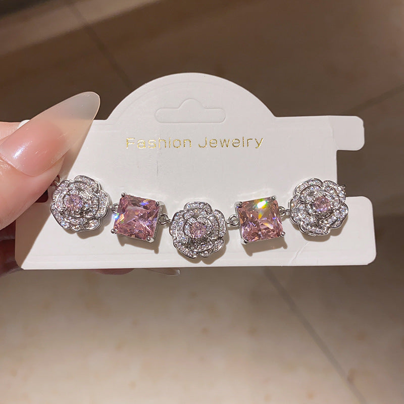 Floral Cluster Princess Rose Zircon Jewelry Set - Elegant Necklace