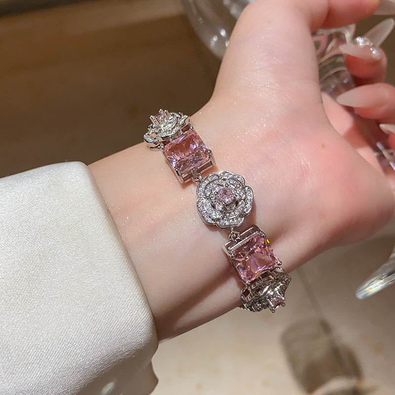 Floral Cluster Princess Rose Zircon Jewelry Set - Elegant Necklace