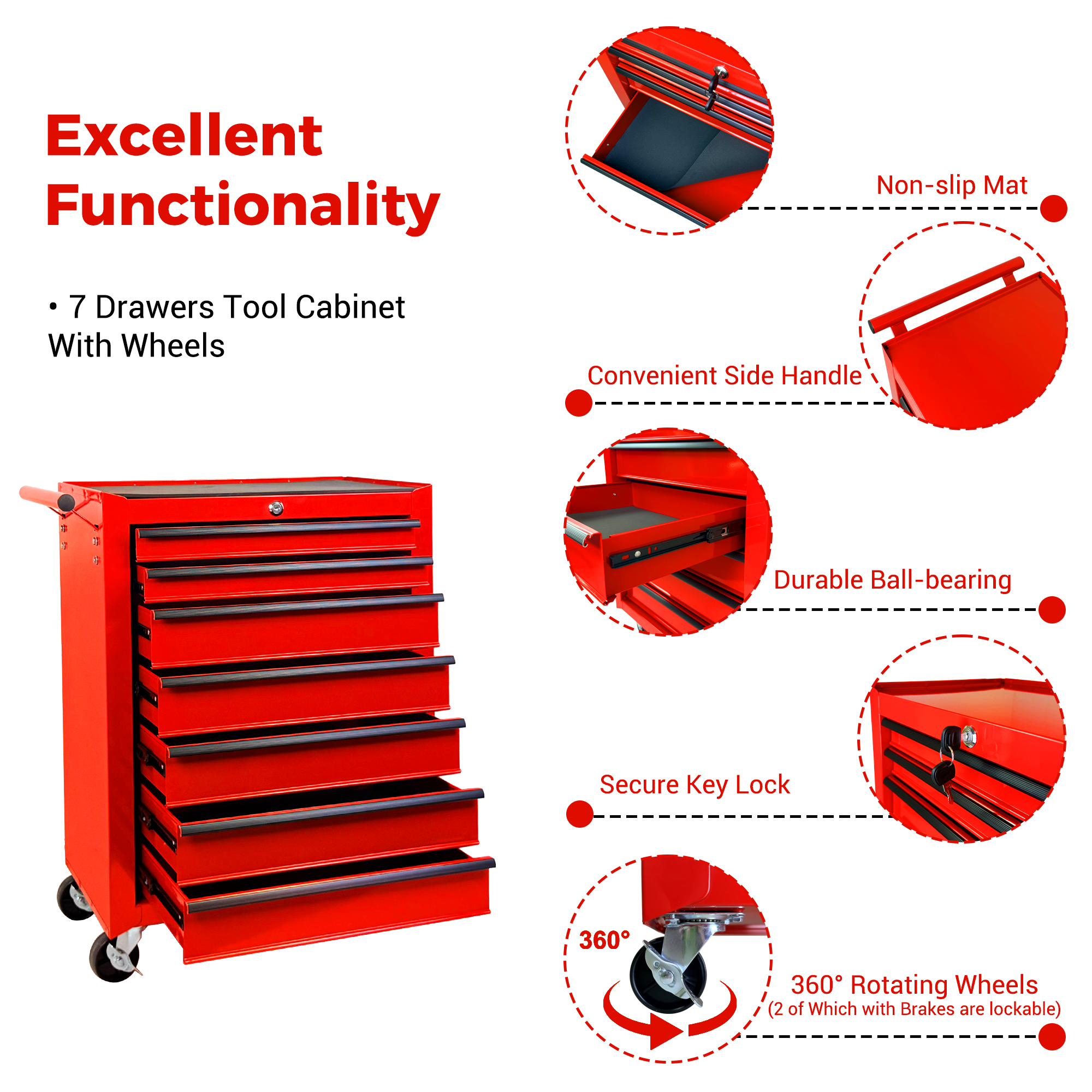 7-Drawer Rolling Tool Storage Cabinet for Garage Workshop