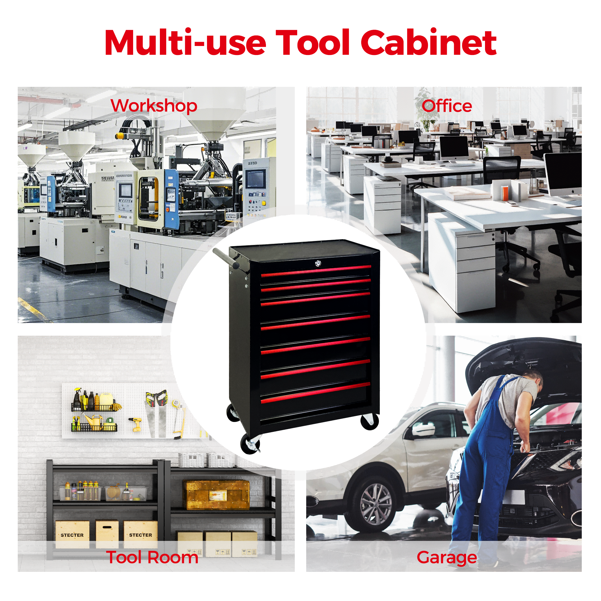 7-Drawer Rolling Tool Storage Cabinet with Detachable Top