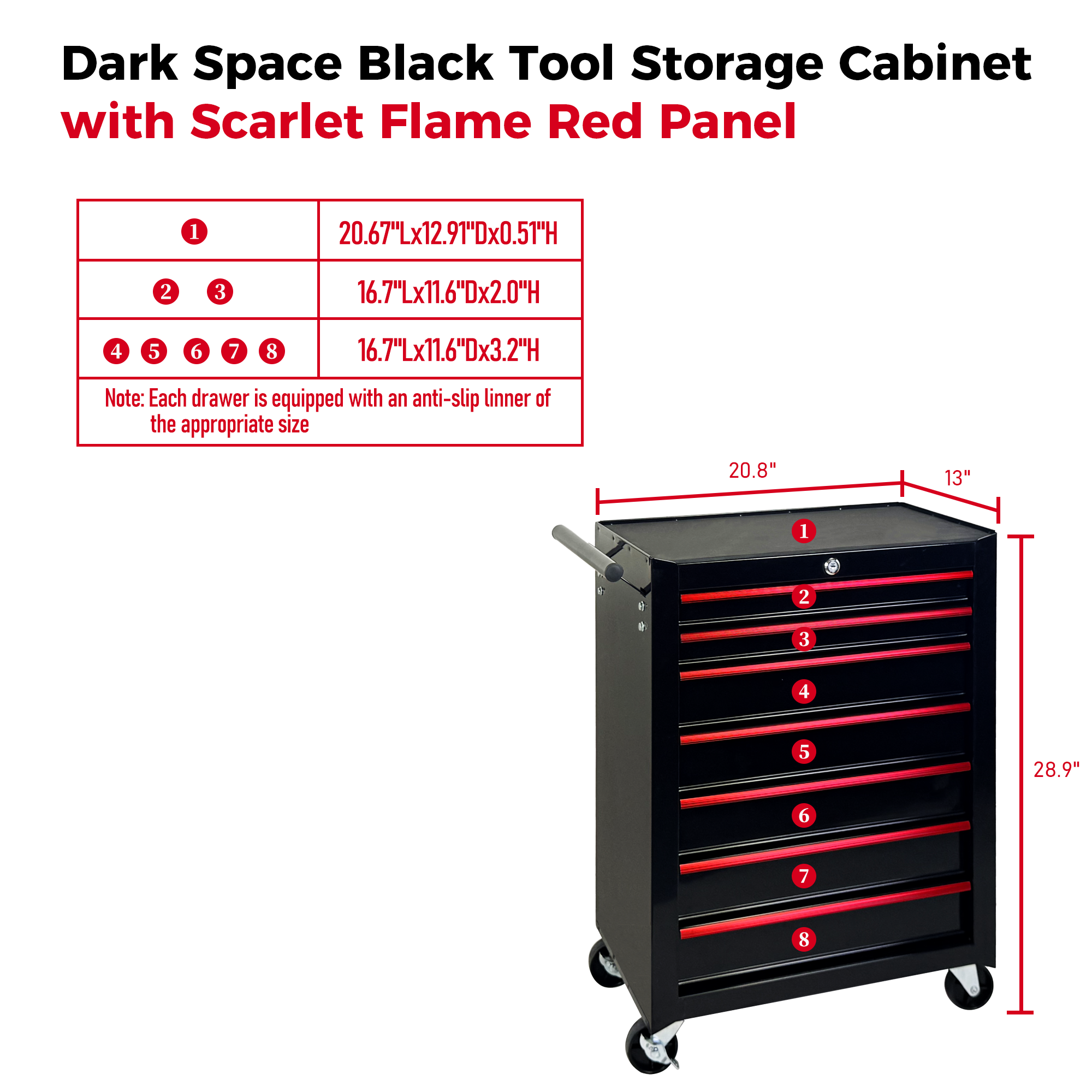 7-Drawer Rolling Tool Storage Cabinet with Detachable Top