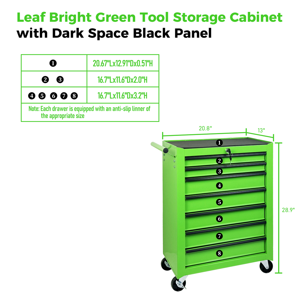 7-Drawer Rolling Tool Storage Cabinet - Leaf Bright Green