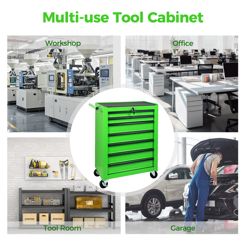 7-Drawer Rolling Tool Storage Cabinet - Leaf Bright Green