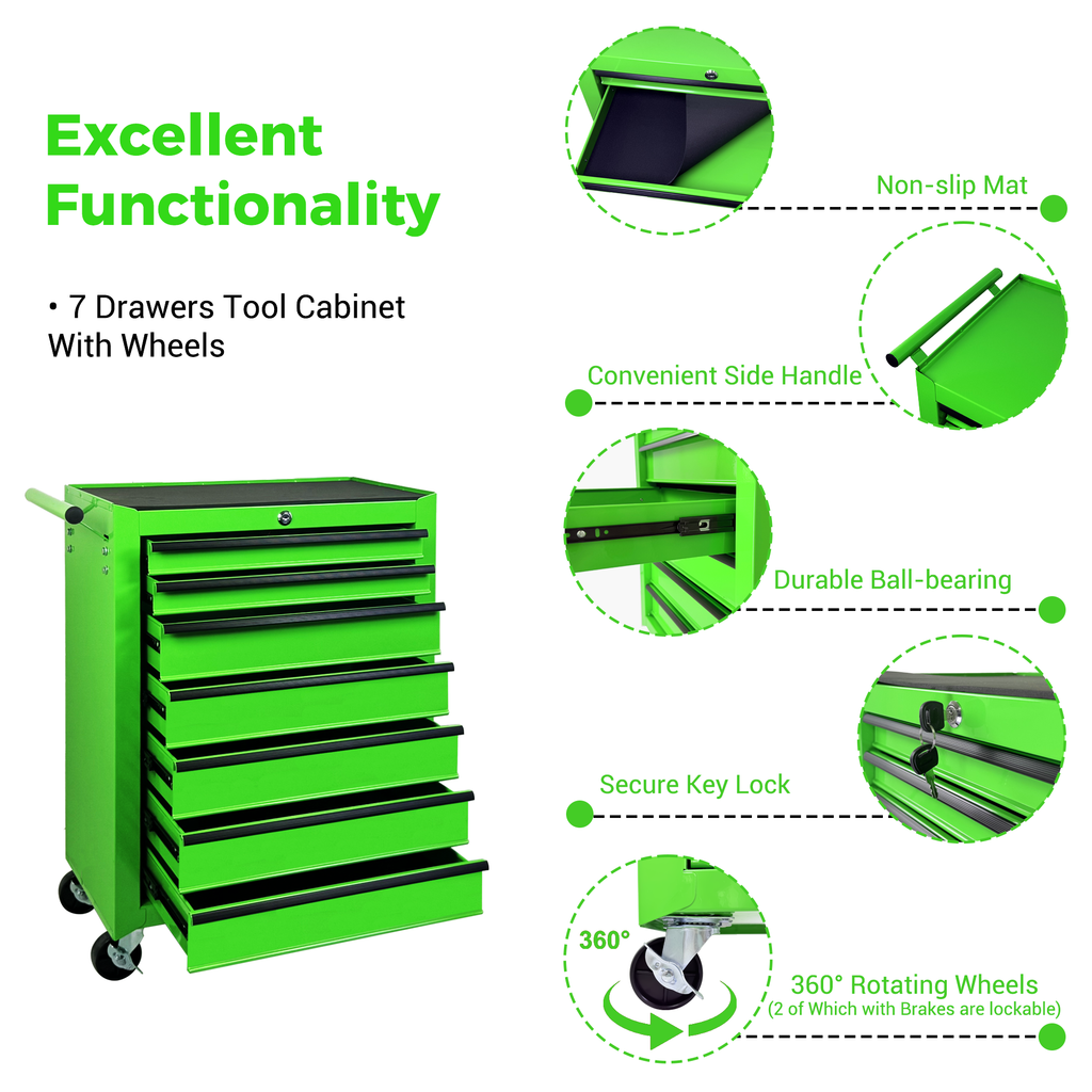 7-Drawer Rolling Tool Storage Cabinet - Leaf Bright Green