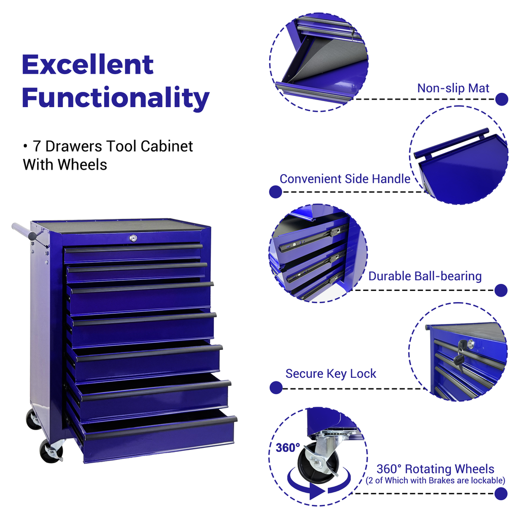 7-Drawer Rolling Tool Storage Cabinet - Amethyst Charm Purple