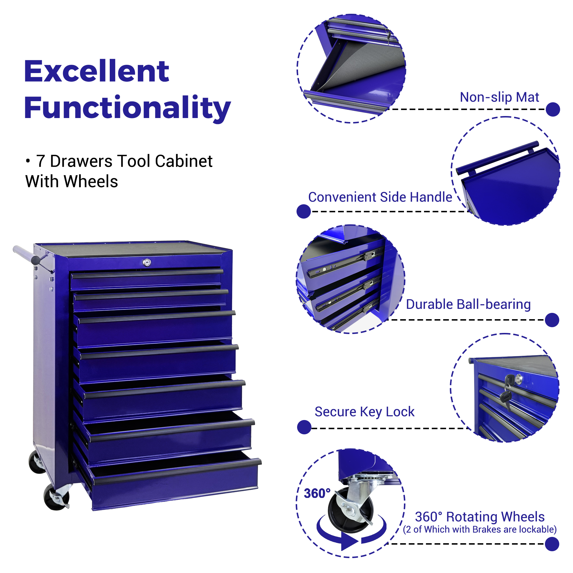 7-Drawer Rolling Tool Storage Cabinet - Amethyst Charm Purple