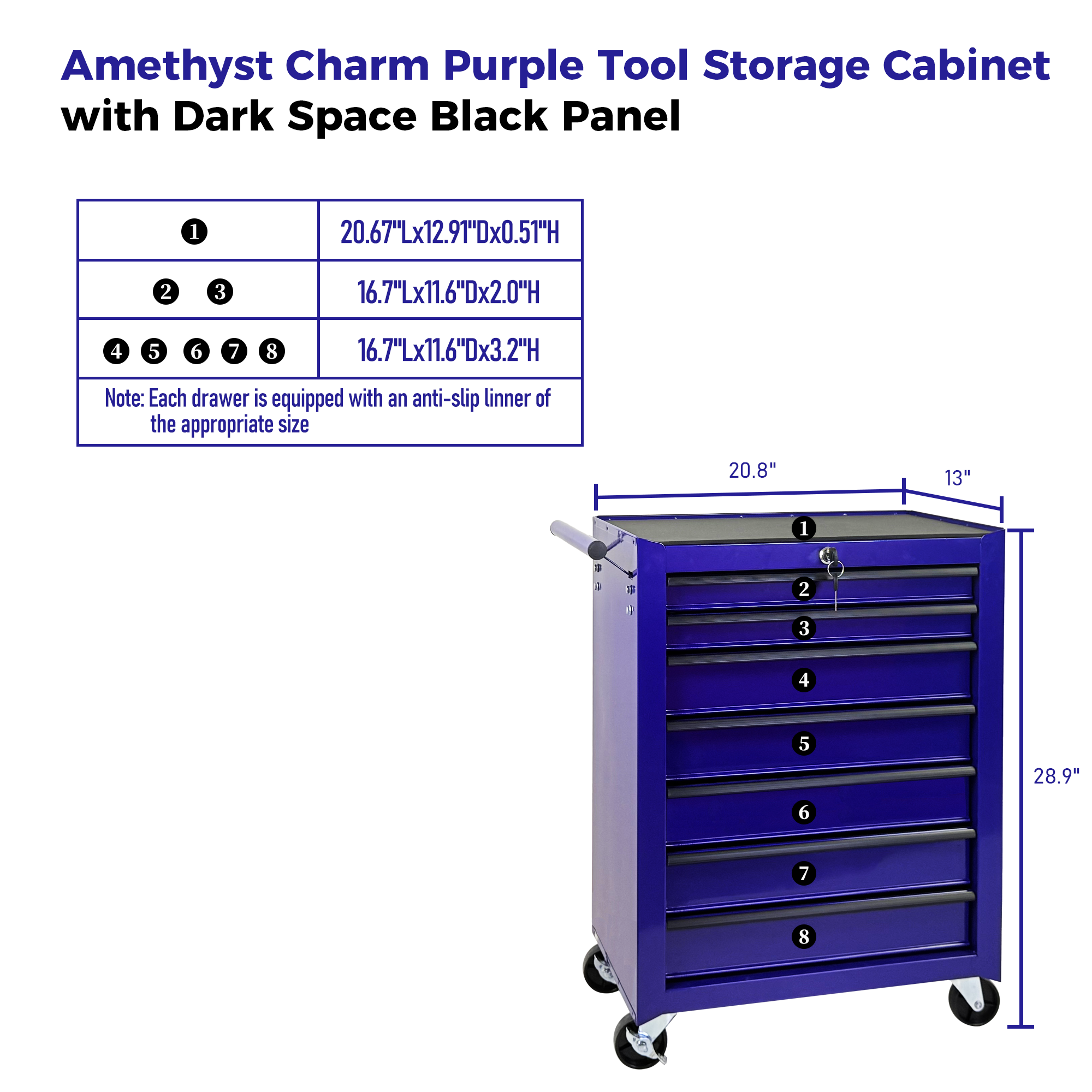 7-Drawer Rolling Tool Storage Cabinet - Amethyst Charm Purple