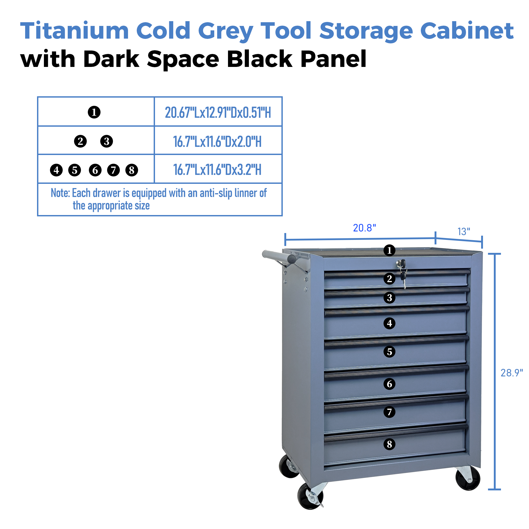 7-Drawer Rolling Tool Storage Cabinet - Titanium Cold Grey