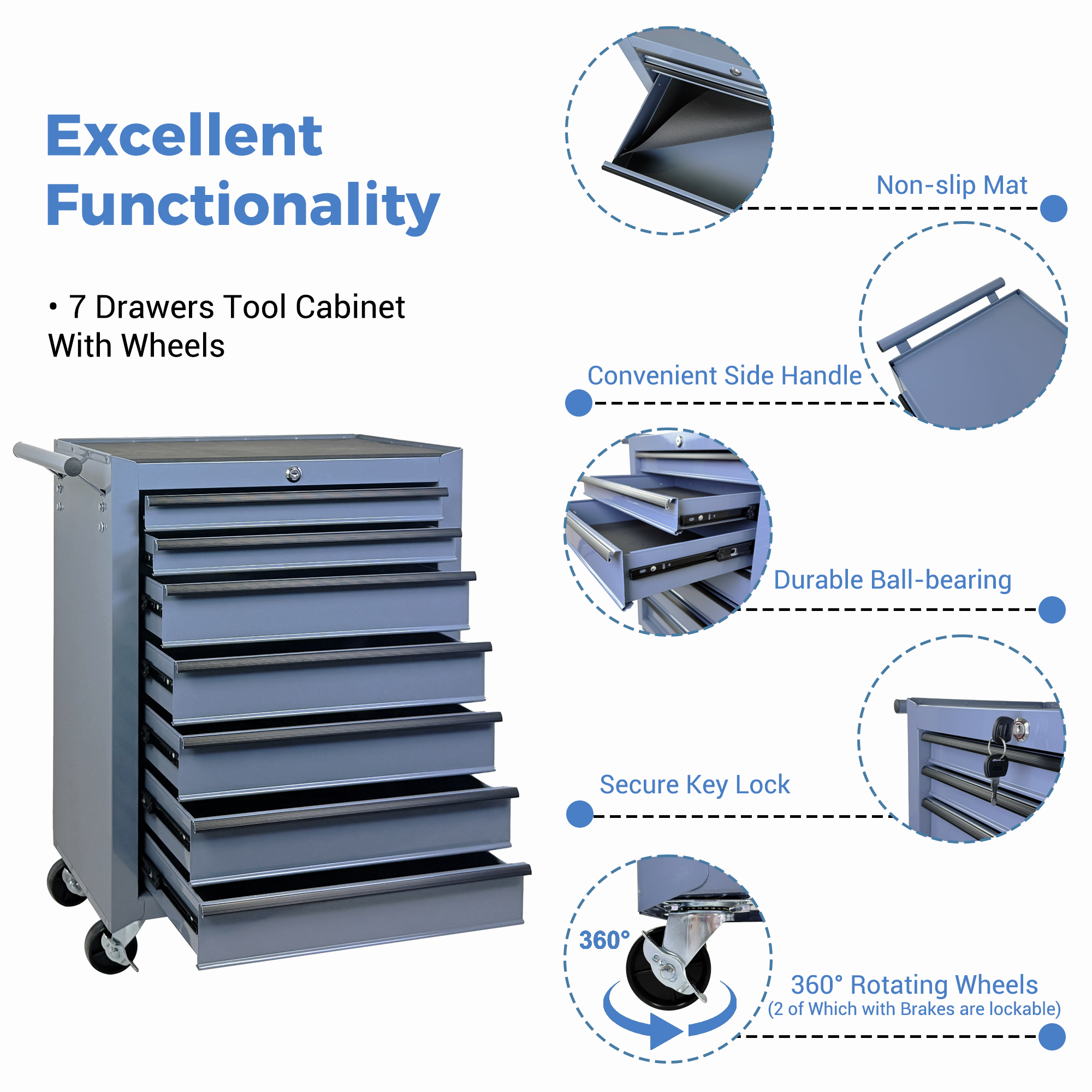 7-Drawer Rolling Tool Storage Cabinet - Titanium Cold Grey