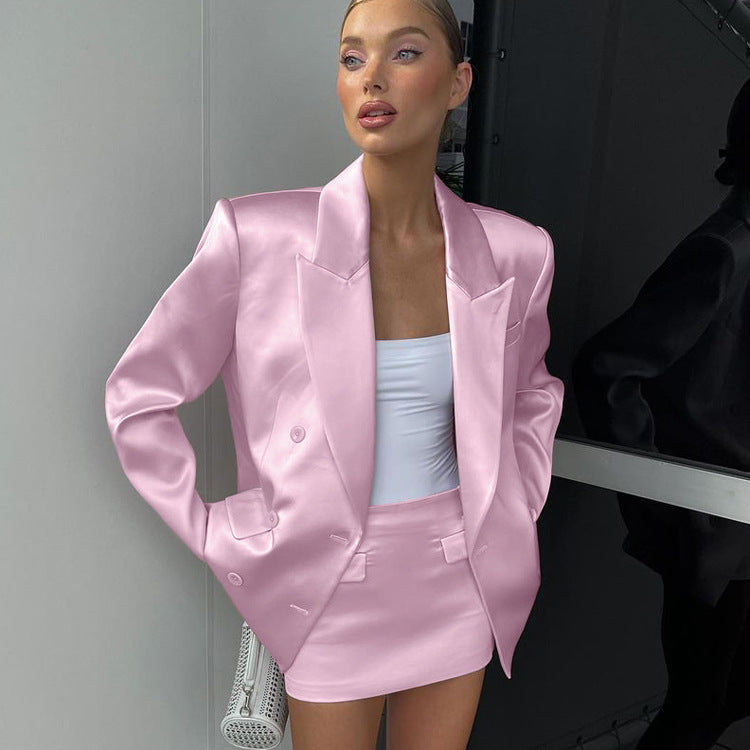 Double Breasted Oversized Blazer & Mini Skirt Suit