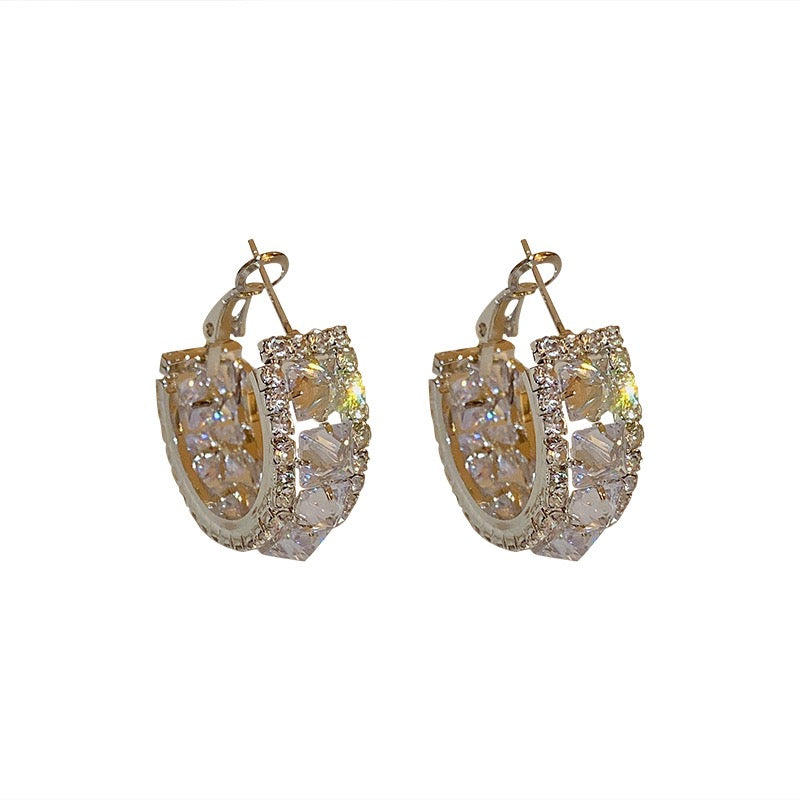 Silver Needle C-Shaped Rhinestone Earrings for Women