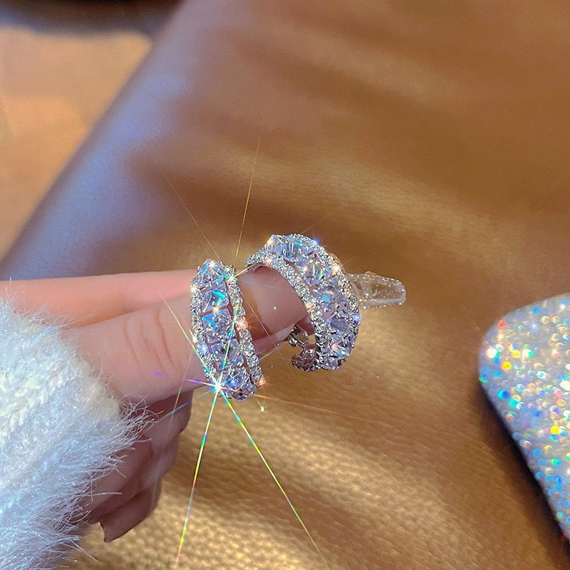 Silver Needle C-Shaped Rhinestone Earrings for Women