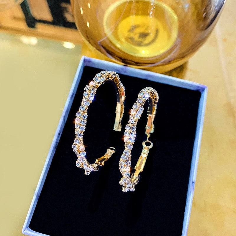 Sterling Silver C Shape CZ Diamond Geometric Earrings
