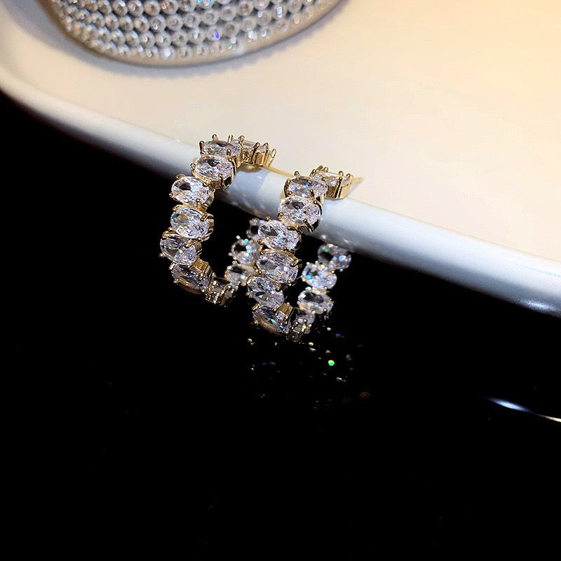Silver Post C-Shaped Hula Hoop Earrings for Women
