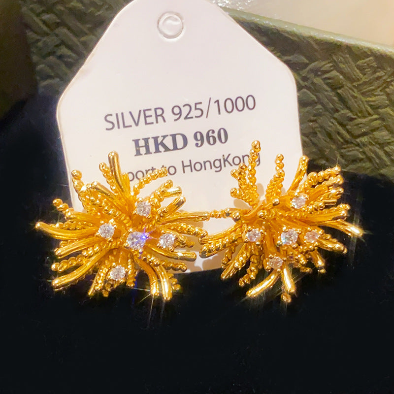 Elegant European Style Zircon Flower Stud Earrings for Women