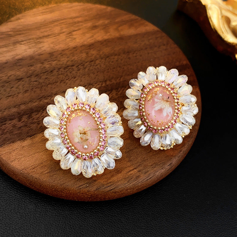 European Style Zircon Flower Stud Earrings for Women