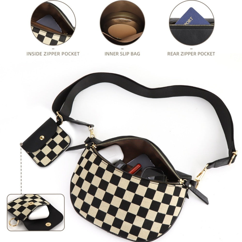 Ladies' Trendy Checkerboard Pattern Portable Cosmetic Bag