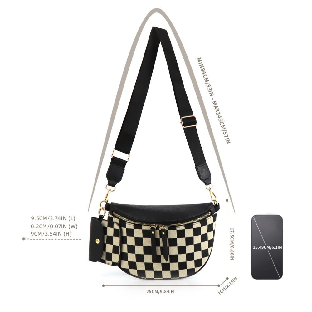 Ladies' Trendy Checkerboard Pattern Portable Cosmetic Bag