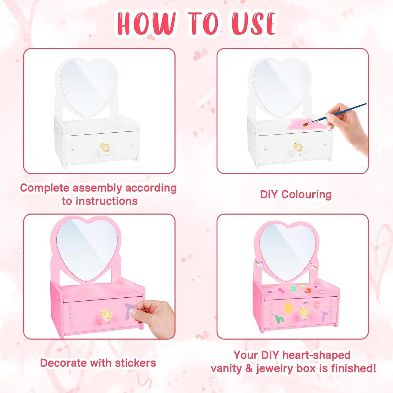 Heart-Shaped Makeup Organizer Craft Set for DIY Fun