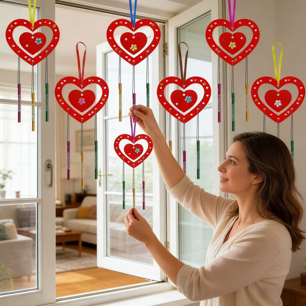49-Piece Red Heart Wind Chime Set for Creative DIY Home Decor