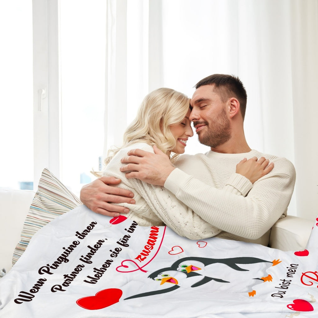 Personalized Penguin Blanket - Valentine's Day Gifts for Her & Him