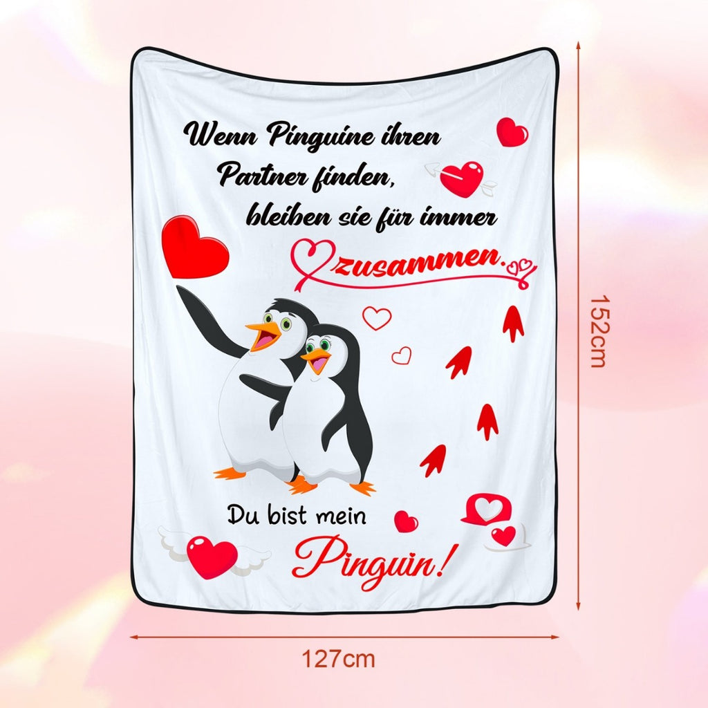 Personalized Penguin Blanket - Valentine's Day Gifts for Her & Him